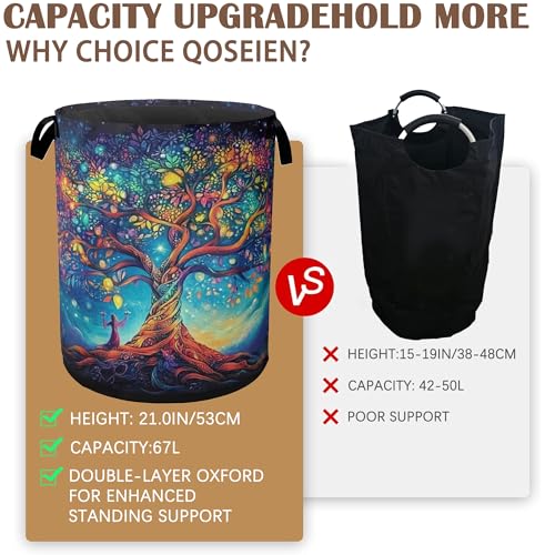 Cosmic Tree Laundry Hamper,Collapsible Laundry Baskets,Tree of Life Dirty Clothes Baskets with Handles,Oxford Cloth Hamper for Bedroom,Bathroom,College Dorms, 16"x20" - color: Cosmic Tree,Tree of Life