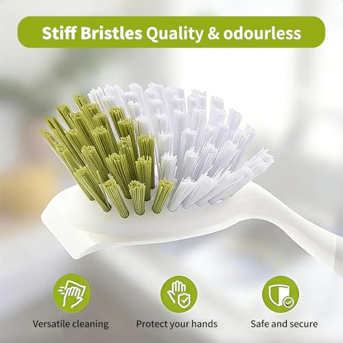 Dish Brush Scrub Brush with Handle - 3 Pack Stiff Bristles Dish Scrubber for Cleaning Dishes, Pots, Pans, Sink, Cast Iron - Hard Bristles,No Residue (Yellow-Green, Gray, Light Blue) - color: Yellow-green, Gray, Light Blue