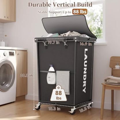 Laundry Hamper with Wheels and Lid, 150L Large Rolling Laundry Basket Gray - color: Grey, size: 150L