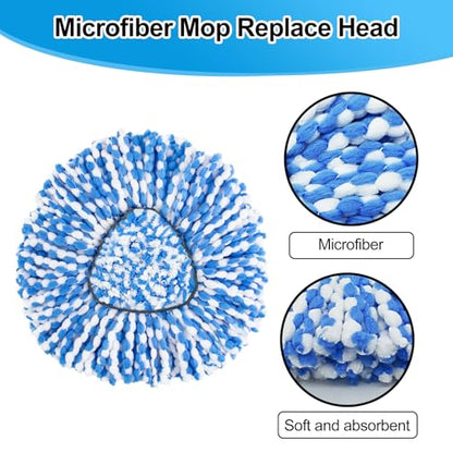 Spin Mop Handle Replacement for Ocedar, Mop Heads Replacements Compatible with RinseClean 2 Tank System,Include 2 Microfiber Mop Replace Heads,4 Section 30-58" Iron Mop Handle,1 Base and 1 Scrub Brush - size: 2 Tank
