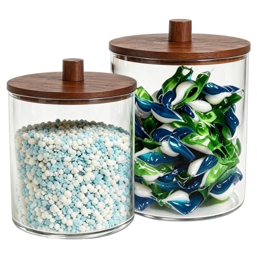 Amolliar Clear Acrylic Laundry Pods Container (Dark Wood, 0.6+0.4Gal) - color: Dark Brown(78oz+50oz)