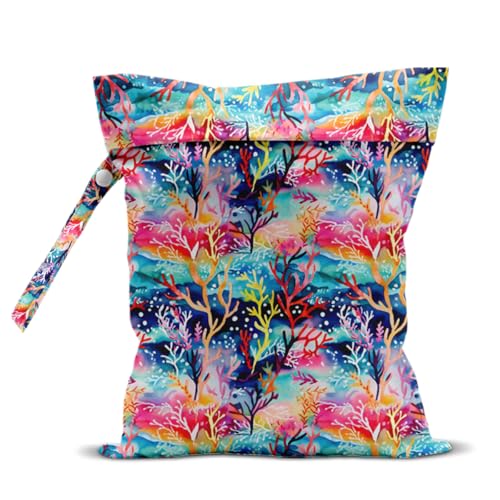 Wet Bag for Swimsuit, Beach Travel Essentials Wet Dry Bag, for Sunscreen Toiletry Dirty Clothes Yoga Gym Diaper, Friends Summer Beach Vacation Gifts. Colorful coral - color: Colorful Coral