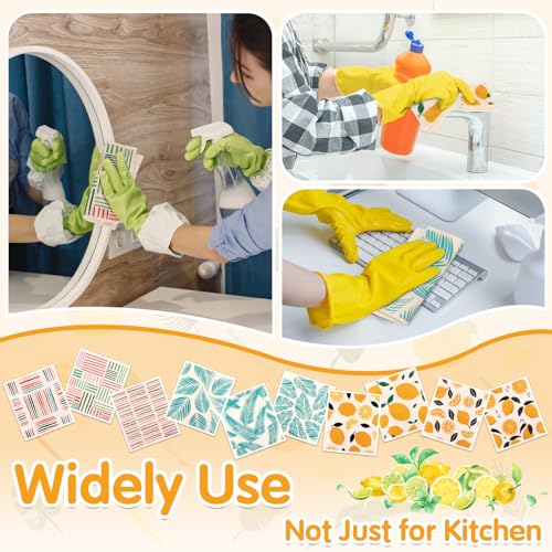 Lucomb 10 Pack Swedish Dishcloths Washable, Reusable Swedish Cloths Biodegradable Kitchen Towels with Hanging Clips, Cellulose Cotton Blend, Lemon Prints - color: 10 Pack-lemon Prints+ Clips