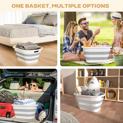 43L(11.5Gallon) Collapsible Laundry Baskets Plastic (Grey, 2 Packs) - color: Grey