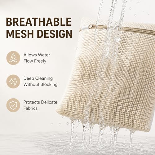 100% Cotton Mesh Laundry Bags for Delicates, Set of 4 Multi Size (S M L XL), Wash Bags with Protective Zipper Cover, Reusable for Clothes, Lingerie & Underwear