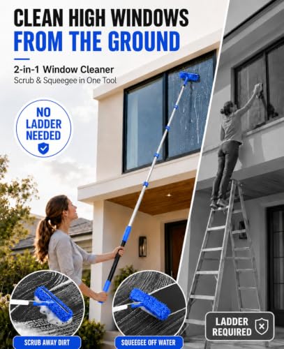 20 FT Ceiling Fan Cleaner Dusters with Telescoping Extension Pole - color: Blue, size: 12 FT