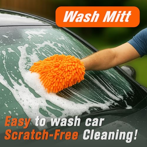 Microfiber Car Wash Mitt, 2 Pack Premium Chenille Wash Mitt, Scratch-Free, Lint-Free, Super Absorbent Car Cleaning Glove for Auto Detailing, Cars, Trucks, SUVs, RVs & Boats