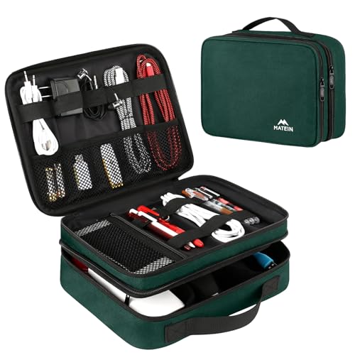 MATEIN Electronics Travel Organizer, Double Layers Charger Organizer Bag - color: Dark Green, size: Medium