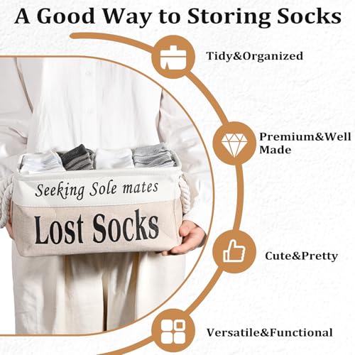 Lost Socks Basket for Laundry Room, Fabric Missing Sock Holder - color: Khaki