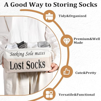 Lost Socks Basket for Laundry Room, Fabric Missing Sock Holder - color: Khaki