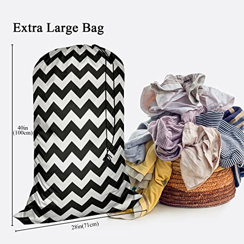 Swono Large Laundry Collapsible Laundry Bag Zigzag Pattern Vintage Wavy Stripes Ocean Waves Foldable Laundry Hamper Bag, Oxford Cloth, Black White - color: Zigzag Pattern