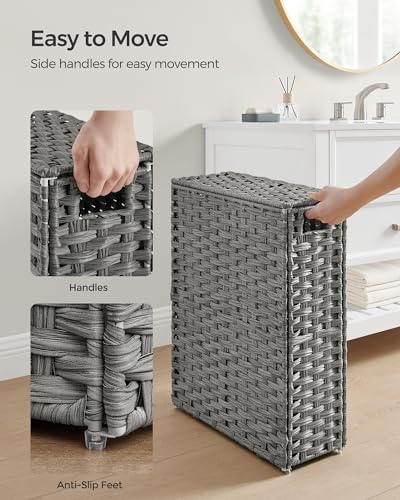 SONGMICS Laundry Hamper with Lid, 14.5 Gal (55 L) Synthetic Rattan,Foldable - color: Dove Gray, size: 55 L
