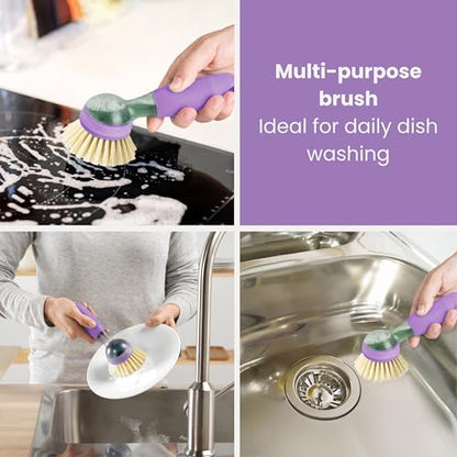 Vigar Rengo Dish Brush with Soap Dispenser, Nylon Bristles, Purple - color: Purple