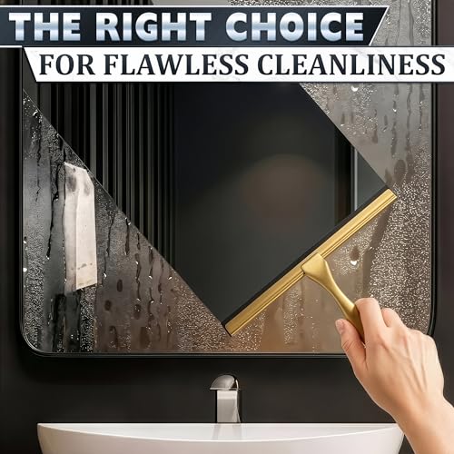Gold Squeegee for Shower Glass, 10" Silicone Blade, Stainless Steel - color: Gold, size: 10 Inch