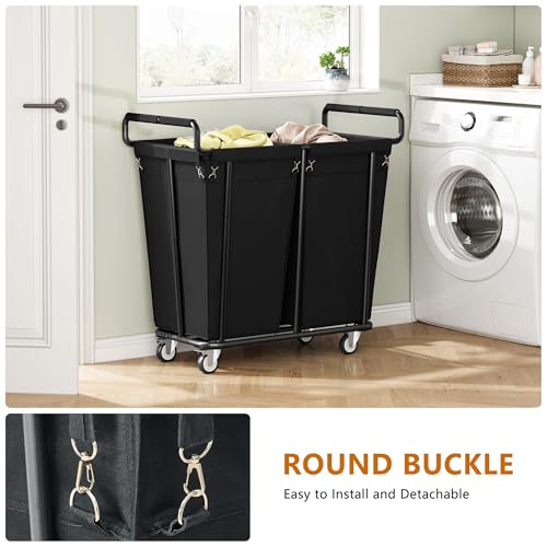 Gewudraw Heavy Duty Laundry Hamper with Wheels 2 Section, 360L, Black - color: Black, size: 2-Section-360L
