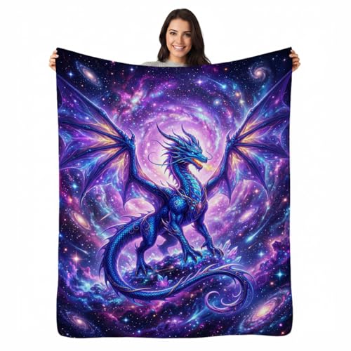 Cosmic Galaxy Dragon Blanket, Soft Flannel Fleece Throw 40" x 50" - color: Cosmic Galaxy Dragon, size: 40"x50"
