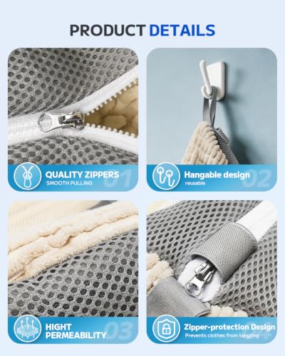 Shoe Washing Bag, Laundry Shoe Bag for Washer and Dryer, Sneaker Cleaning Protection Bag for Tennis, Casual, Athletic Shoes, with Mesh Pocket for Insoles, Self-Locking Zipper (Beige 2Pcs) - color: Beige