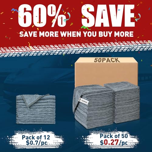 Microfiber Cleaning Cloths Bulk-50 Pack, Gray Microfiber Towels for Cars - color: Grey, size: 50P