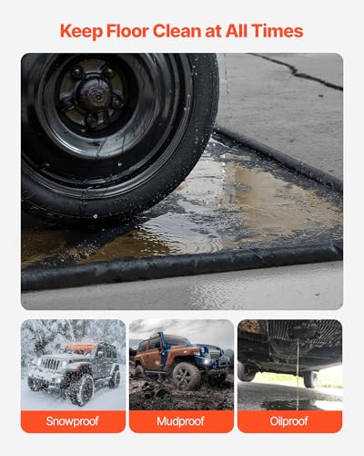 VEVOR Containment Mat, 7 ft 9 in x 16 ft, Non-Slip PVC Garage Floor Mat with a Cleaning Squeegee, Heavy Duty Durable Waterproof Containment Protection from Snow, Rain and Mud for Cars Parking, Black - size: 7 ft 9 in x 16 ft
