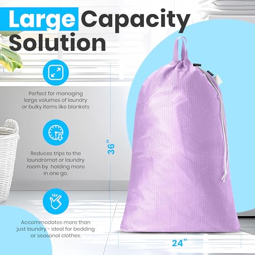 Handy Laundry XL Heavy Duty Mesh Laundry Bag 24x36 in, Drawstring Purple - color: Purple, size: 1-Pack