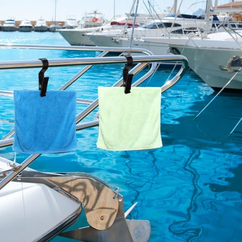10pcs Boat Rail Towel Clips, Large Storm Proof Lockable Clothespin Boat Towel Organizer for Pontoon Marine Beach Pool Cruise Camping (Black)