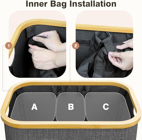 Hampers for Laundry Basket with Lid, 160L Large Laundry Hamper 3 Section - color: Black, size: 160L