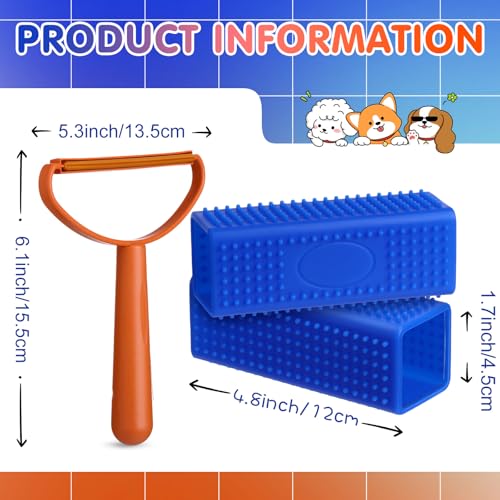 Honeydak 3 Pieces Hair Remover Tool Dog Hair Remover Pro Silicone Cleaner Brush Roller Fuzz Hairball Brush for Carpet Rake, Car Mat, Couch, Pet Bed, Clothes(Blue, Orange) - color: Blue, Orange