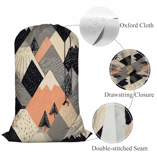 Swono Mountains Large Travel Laundry Bag - Washable Wet/Dry Bag for Dirty Clothes - Scandinavian Style Landscape Tree Boho Art - 28x40 Inch - color: Mountains