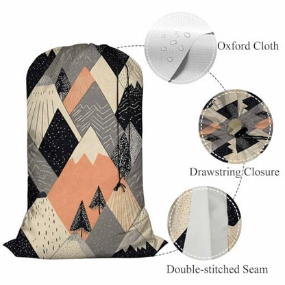 Swono Mountains Large Travel Laundry Bag - Washable Wet/Dry Bag for Dirty Clothes - Scandinavian Style Landscape Tree Boho Art - 28x40 Inch - color: Mountains