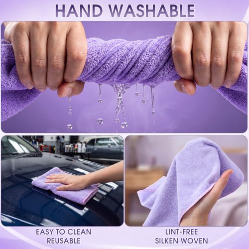 Nuenen Car Microfiber Clean Cloths, Light Purple, 16 x 16 Inch, 60 Pcs - color: Light Purple, size: 16 x 16 inches