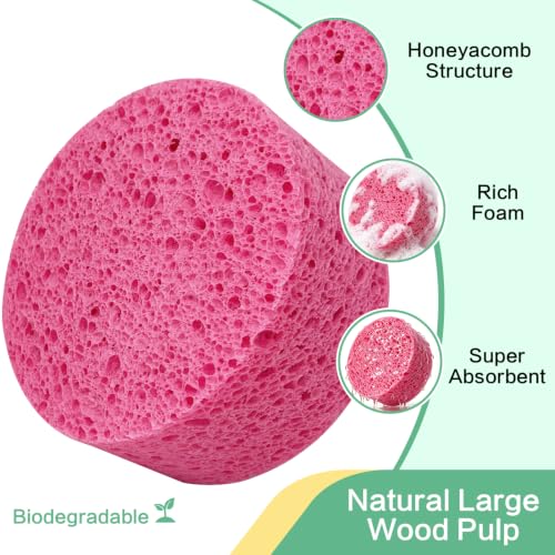 3-Pack Large Sponge, Kitchen Sponges, Handy Sponges, Cellulose Sponges, Dish Washing Sponge, Natural Sponge, Car Washing Sponge, Eco Friendly Sponge (Round, 4" X 4" X 2"), Pink - color: B-pink