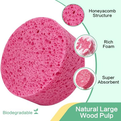 3-Pack Large Sponge, Kitchen Sponges, Handy Sponges, Cellulose Sponges, Dish Washing Sponge, Natural Sponge, Car Washing Sponge, Eco Friendly Sponge (Round, 4" X 4" X 2"), Pink - color: B-pink