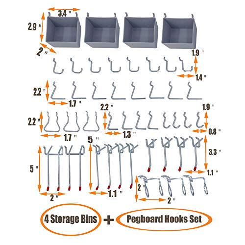Wallmaster Garage Pegboard Storage Organizer - 48pcs Pegboard Hooks Set