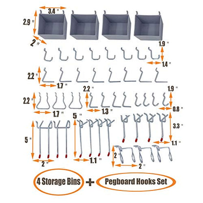 Wallmaster Garage Pegboard Storage Organizer - 48pcs Pegboard Hooks Set