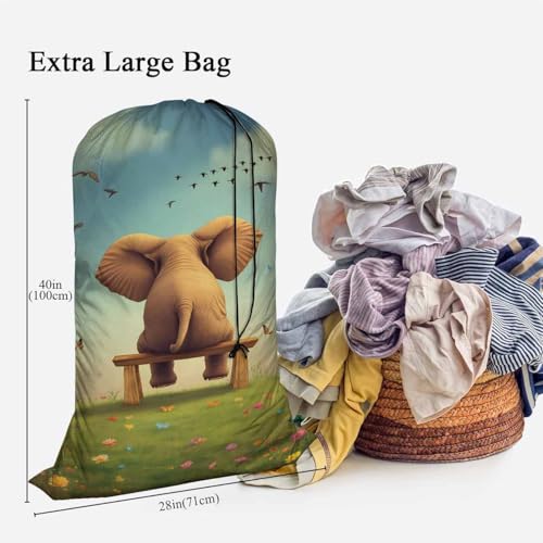 Swono Cute Elephant Large Travel Laundry Bag - Wet/Dry, Dirty Clothes Bag for Gym, Swimming, Yoga - Blue Cloud - color: Cute Elephant