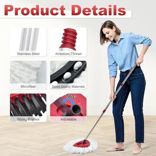 Mop Head Replacement, Base, Mop Handle for Ocedar EasyWring 1-Tank System, 2 Microfiber Mop Refills, Extendable Length 30-59" Mop Handle, Base and Scrubber for All Hard-surfaced Floor - color: White (1-tank) - 2 Heads, 1 Mop Handle, 1 Base, 1 Scrubber