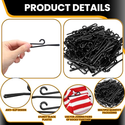 DoubleFill 100pcs Plastic Sock Hangers, 3.5 Inch Sock Display Hooks Long Non Slip Hangers Retail Socking Hanger Clip for Boutiques, Thrift Shops, Garage Sales and Vendor Shows, Black