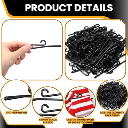 DoubleFill 100pcs Plastic Sock Hangers, 3.5 Inch Sock Display Hooks Long Non Slip Hangers Retail Socking Hanger Clip for Boutiques, Thrift Shops, Garage Sales and Vendor Shows, Black