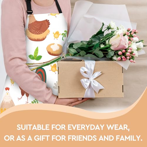 Adjustable Baking Aprons for Women - Cooking Aprons for Women with Pockets, Perfect for Baking Cooking Gradening - color: Chicken White