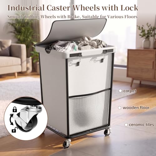 Laundry Hamper with Wheels and Lid, 150L Large Rolling Laundry Basket White - color: White, size: 150L