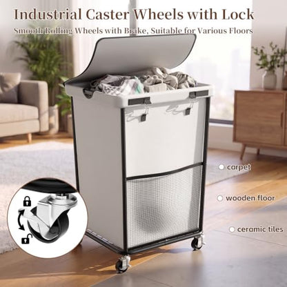 Laundry Hamper with Wheels and Lid, 150L Large Rolling Laundry Basket White - color: White, size: 150L