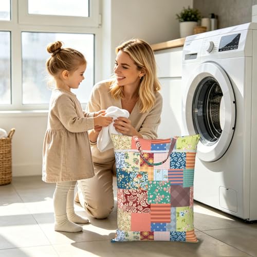 Boho Patch Travel Laundry Bag Washable Dirty Clothes Bag for Gym - color: Boho Patch