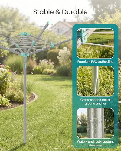 SONGMICS Umbrella Drying Rack, Foldable Outdoor Clothesline for 4 Loads - size: 54.8"D x 54.8"W x 71.7" H, style: Standard (Steel)