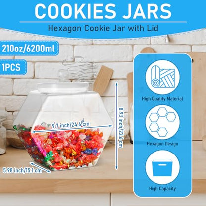 Uiifan Plastic Candy Jar with Lid Clear Hexagonal Fish Bowls,210 Oz - size: 210 oz