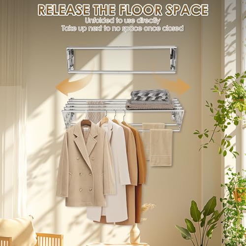 XL-31.5" Wall Clothes Drying Rack, Retractable Mounted Rack Silver - color: Silver