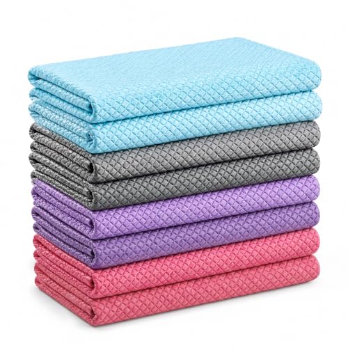 Niveaya Microfiber Glass Cleaning Cloth, Reusable Fish Scale Cloth 8 Pack - color: Blue/Gray/Purple/Pink