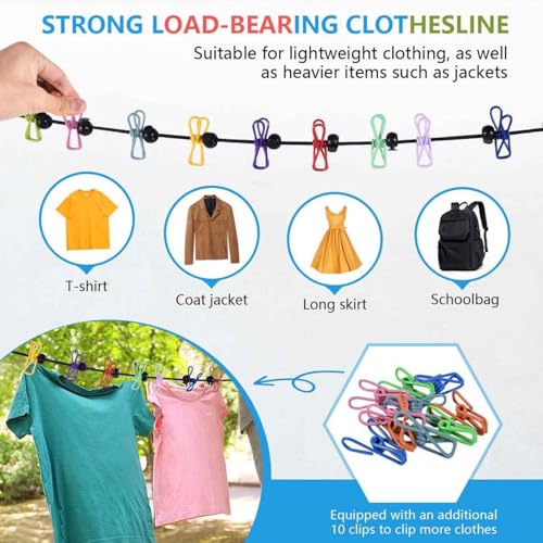 SenseYo Portable Travel Clothesline with 22 Clothespins Retractable Indoor Laundry Drying Clothing line Elastic Outdoor Camping Accessories for Camper Hotel Room Cruise