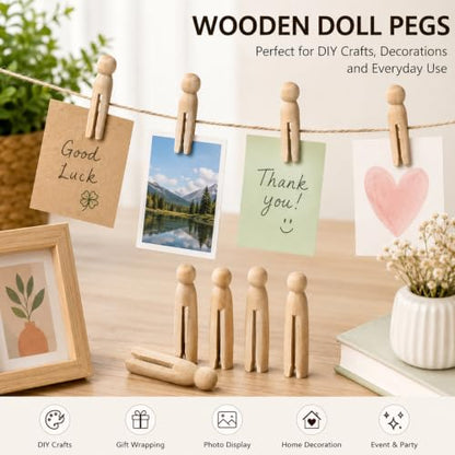 Round Wooden Clothespins, 12pcs Durable Wood Clips Dolly Style Traditional Heritage Clothes Peg Old Fashioned for Outdoor Clothesline Home Kitchen Travel DIY Projects