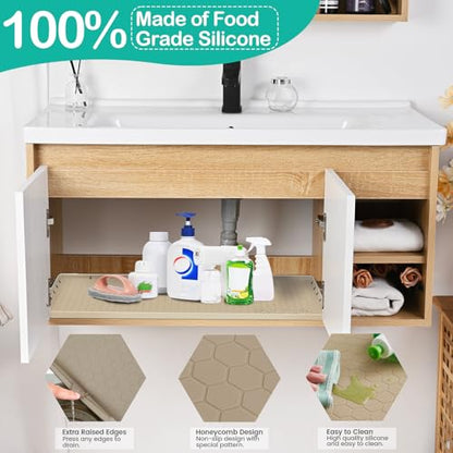 Silicone Under Sink Mat, 28"x22", Waterproof Cabinet Liner, Beige - color: Beige, size: 22"W x 28"L