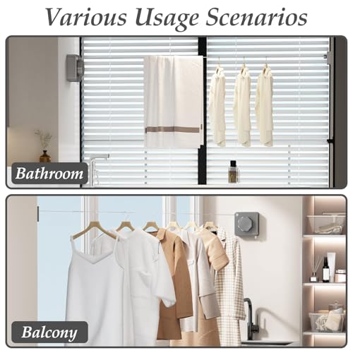 Danpoo Stainless Steel Retractable Clothesline Heavy Duty - 13.7ft Adjustable Tension Non-Drop Clothes Line, Rustproof Metal Wall Mounted Laundry Line(Gray) - color: Gray